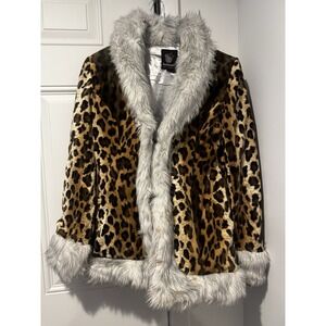 Vintage Dollhouse Leopard Fur Cuffs Penny Lane Jacket Women's S‎ Y2K faux Fur